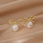Bow Pearl with Dimond Crystal Korean earring