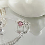 Pink 🩷 Heart Silver Ring