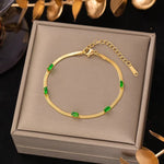 Green Stone Snake Chain Bracelet