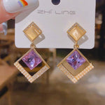 Purple Crystal Drop Dangle Earrings