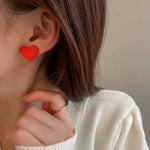 Red Pop Hearted Korean Earring