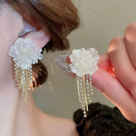 White  Flower with Diamond Drop Earrings