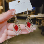 Traingle Shape Red Crystal Korean earring