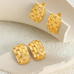 Checked Block Gold Plated Earrings