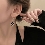 Rectangular Black and white Korean Earring