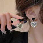Black Crystal Heart Shape Earrings