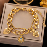 Evil Eye Heart Charm Gold Bracelet