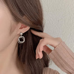 square shape black Crystal Korean earring