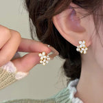 Mini Flower Pearl Diamond Earrings