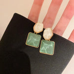 Green And White Stone Earrings