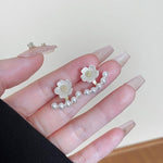 Korean Stud Earrings White Flower With Pear