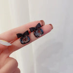 Black Rectangular Bow Shape Korean earring