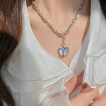 Sea Blue Stone Heart Pendant Necklace
