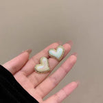 Pretty White Marble Heart Stud
