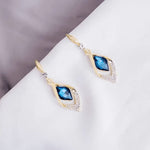 Blue Crystal with Leaf Shape Korean earring