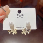 Flower with One Crystal Leaf shape Korean earring