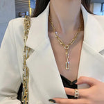 Golden Crystal Big Chain Korean Necklace