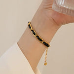 Black Belt Twisted Golden Metal Bracelet
