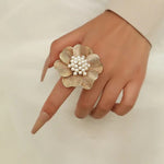 Gold Plated Flower Shape with Pearls Ring