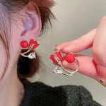 Bright Red Rose Shape Korean earring