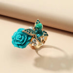 Sea Green Rose Butterfly Ring