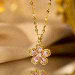 Pink Flower Stone Necklace