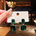 Big Green Colour Square shape Crystal Korean earring
