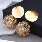 Golden pearl spiral Korean earring