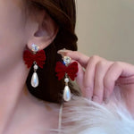 Red Velvet Bow Pearl Earring