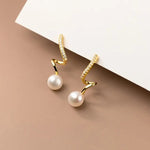 Golden Bended Pearl Korean Studs
