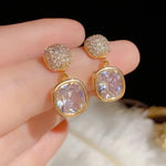 Gold Plated Shiny CZ Square Stud Earrings