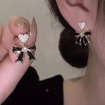 Crystal Heart With Black blow Korean earring
