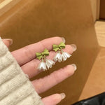 Green White Flower Shape Korean studs
